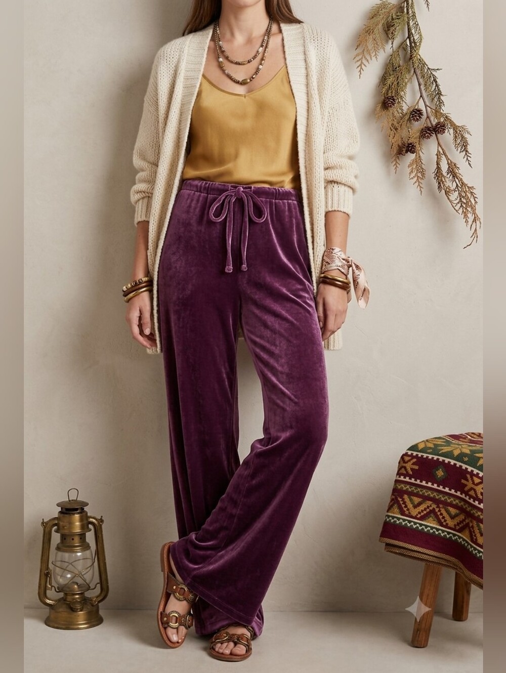 Chaser Cozy Velvet Wide Leg Pant NWOT Size Small
